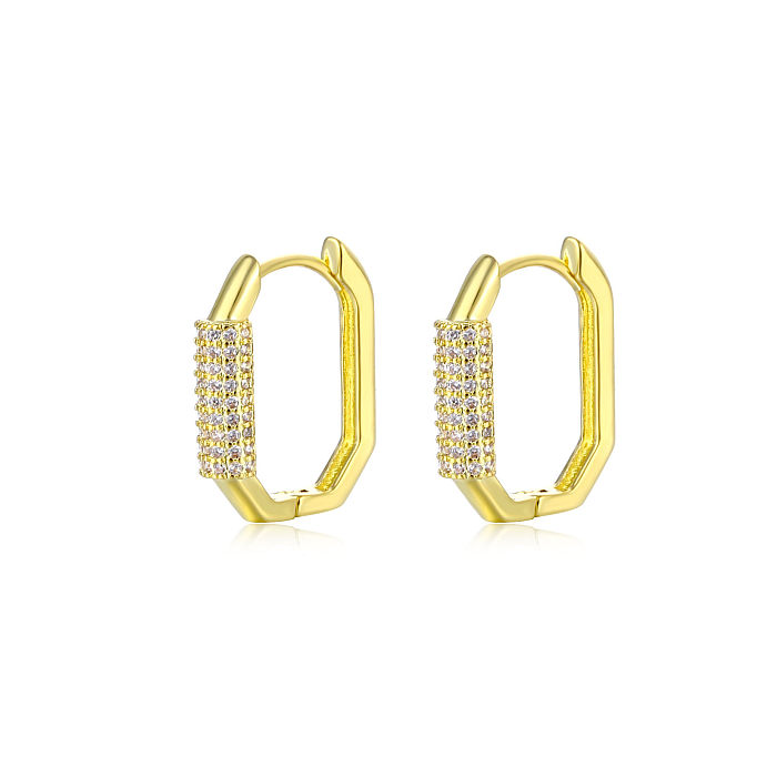 1 Pair Retro Polygon Plating Inlay Copper Zircon White Gold Plated Gold Plated Earrings
