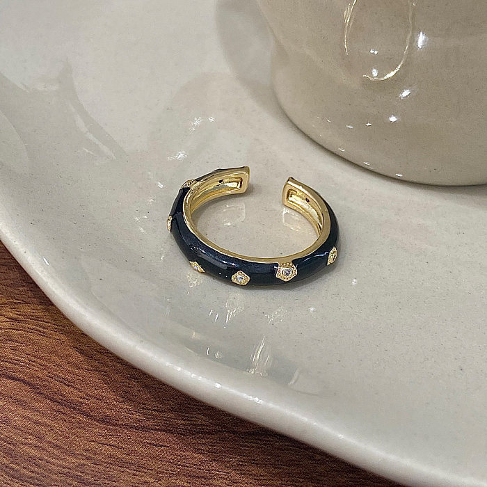 Modern Style Round Copper Enamel Open Rings