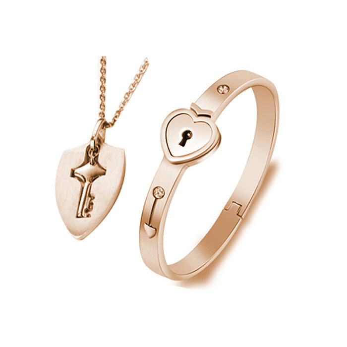 IG Style Modern Style Heart Shape Key Titanium Steel Inlay Rhinestones Bracelets Necklace