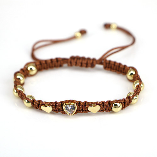 Elegante formato de coração corda cobre banhado a ouro pulseiras de zircão 1 peça