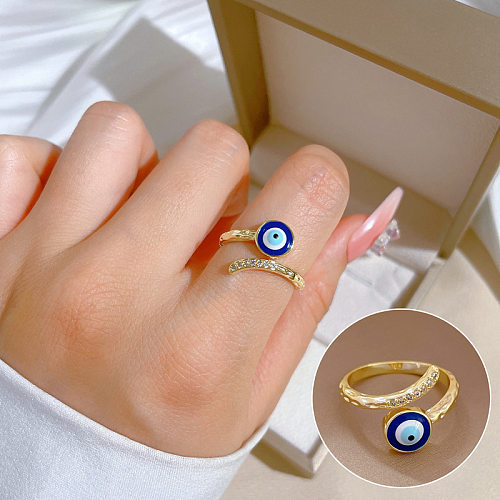 Streetwear Eye Brass Plating Inlay Zircon Open Ring