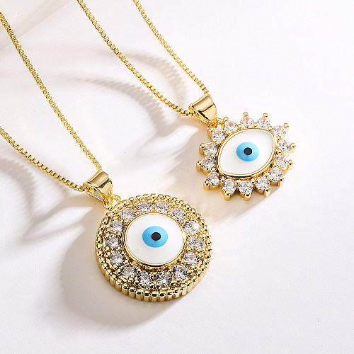 Fashion Devil'S Eye Copper Inlay Zircon Pendant Necklace