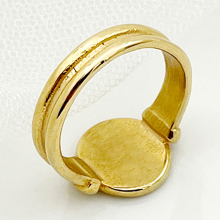 Anéis banhados a ouro de Shell com embutimento de aço inoxidável geométrico retrô básico