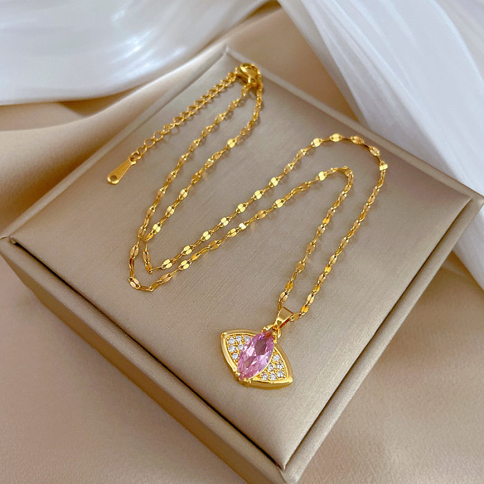 Fashion Eye Titanium Steel Copper Inlay Zircon Pendant Necklace