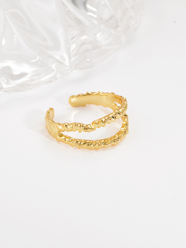 IG Style Simple Style Lines Twist Copper Plating Hollow Out 18K Gold Plated Open Ring