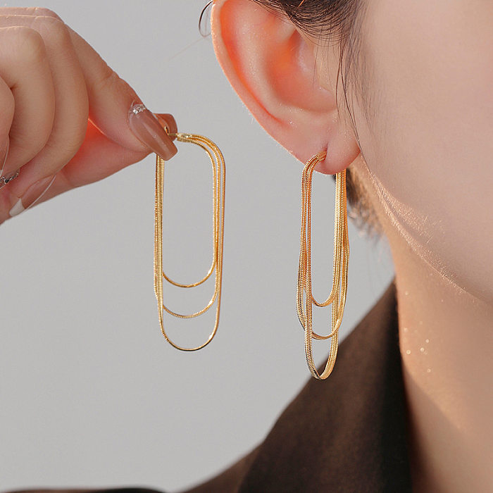 1 paire de boucles d'oreilles élégantes à pampilles pour femmes, couleur unie, plaqué cuivre plaqué or 18 carats