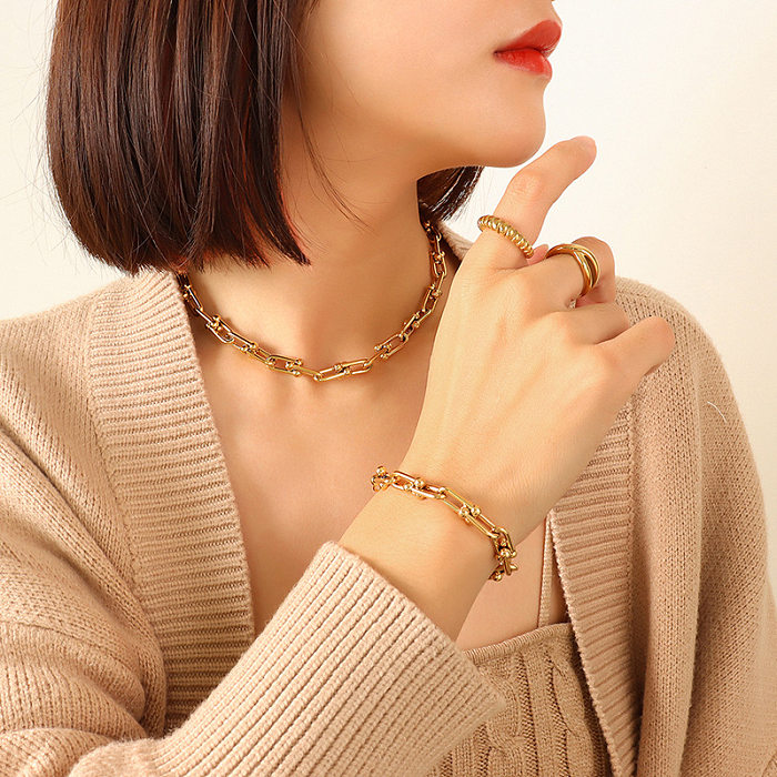 Moda em forma de U fivela pulseira colar titânio aço jóias coreanas