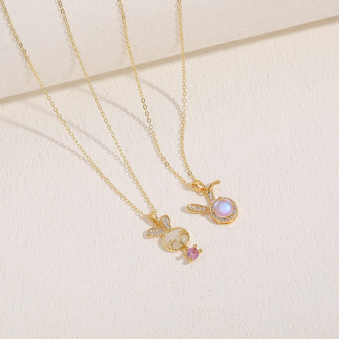Elegant Basic Streetwear Rabbit Geometric Copper 14K Gold Plated Zircon Pendant Necklace In Bulk