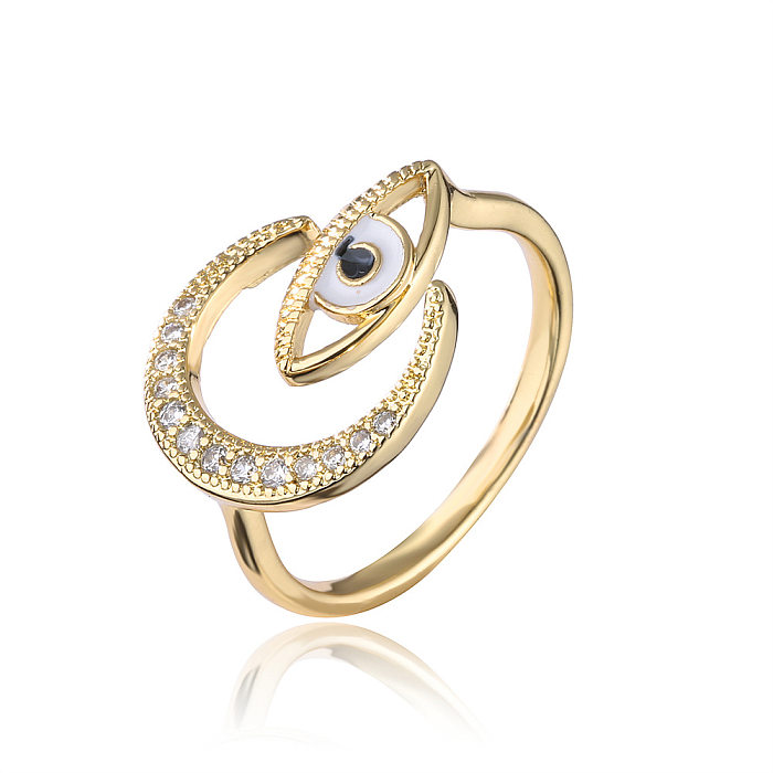 Fashion New Copper Drip Oil Eye Moon Zircon Open Ring