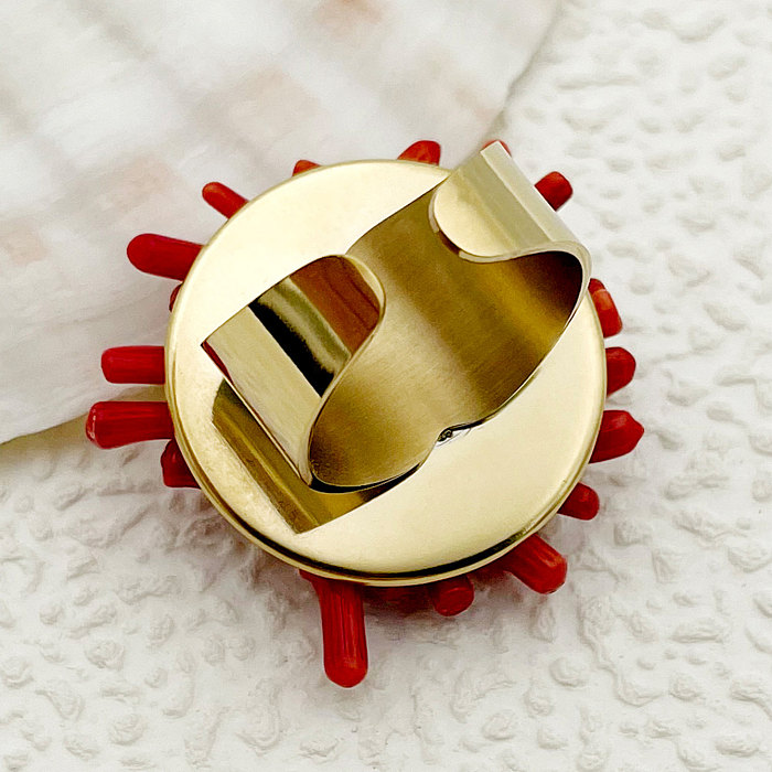 Anillos abiertos chapados en oro de perlas artificiales con incrustaciones de acero inoxidable de Coral artístico de estilo nórdico