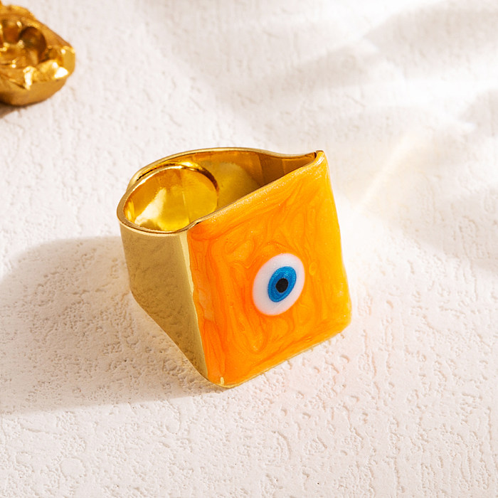 Artistic Devil'S Eye Copper Enamel 18K Gold Plated Open Ring
