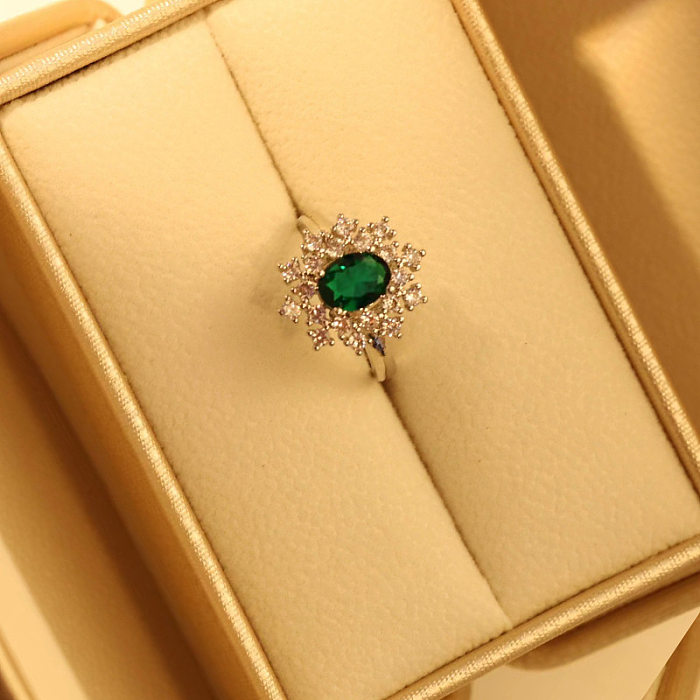 Retro Oval Copper Inlay Zircon Rings