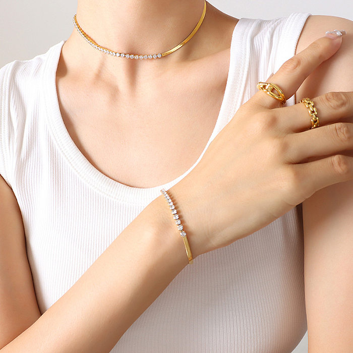 Lady Titanium Steel Zircon Bracelets Necklace