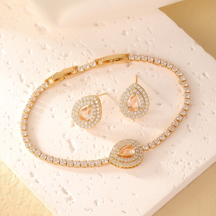 Simple Style Shiny Water Droplets Copper Inlay Zircon Bracelets Earrings