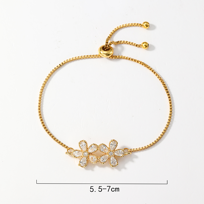 Elegant Simple Style Human Heart Shape Flower Copper Plating Inlay Zircon 18K Gold Plated Bracelets