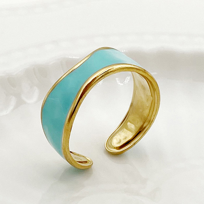 Simple Style Irregular Stainless Steel Enamel Plating Gold Plated Rings