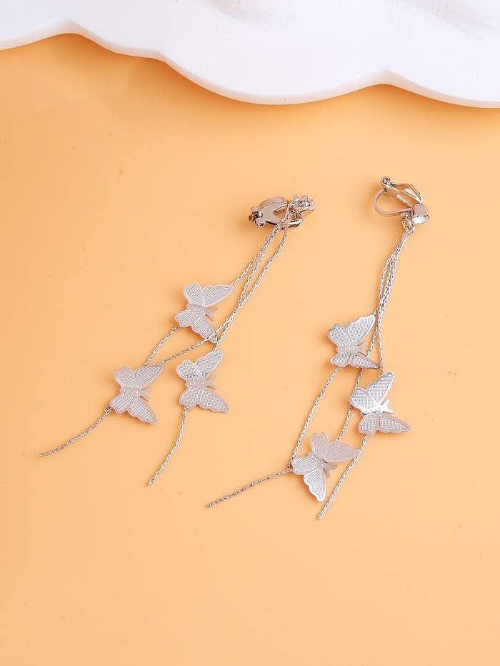 1 Pair Simple Style Solid Color Butterfly Inlay Copper Drop Earrings
