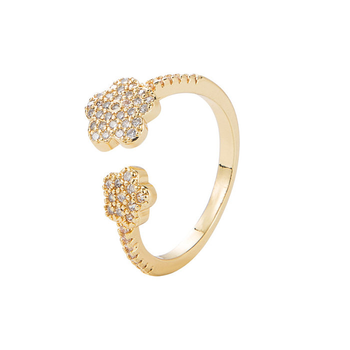 European And American Fashion Trend Gold-plated Copper Micro-inlaid Zircon Flower Ring
