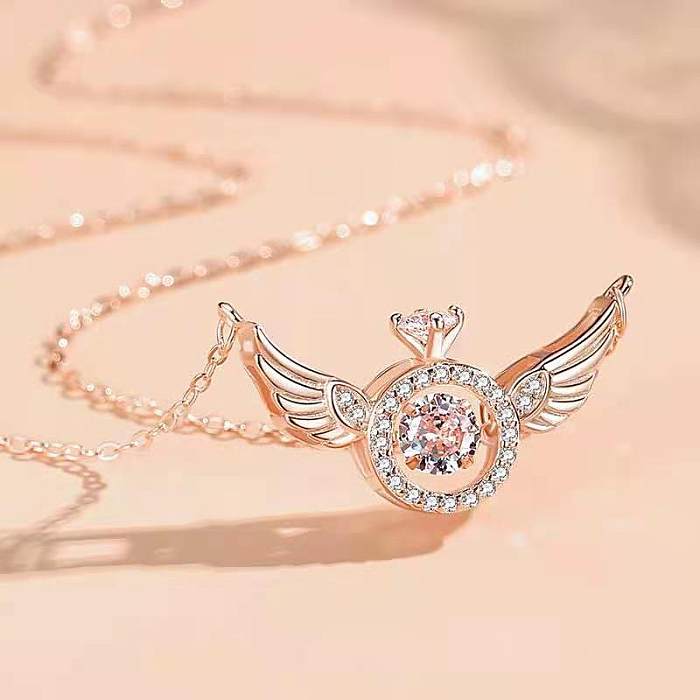 Fashion Simple Style Angel Wings Copper Inlay Zircon Pendant Necklace