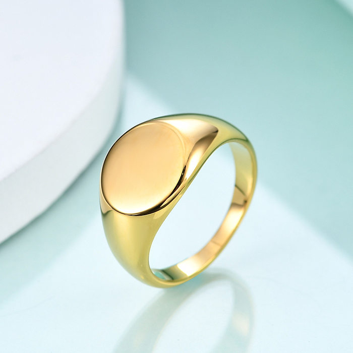 Simple Style Round Glossy Titanium Steel 18K Gold Plated Ring