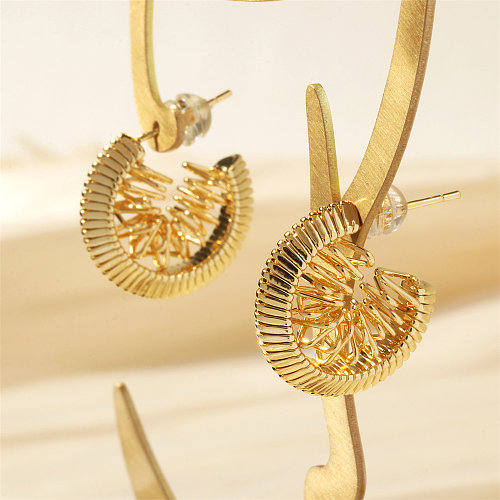 1 paire de boucles d'oreilles pendantes en cuivre plaqué or 18 carats, Style rétro Simple, demi-cercle