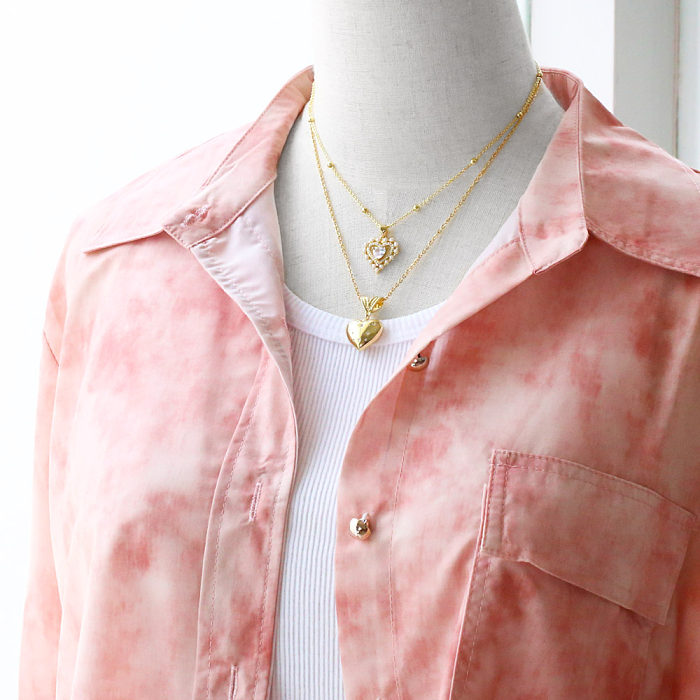 Elegant Lady Simple Style Heart Shape Copper 18K Gold Plated Beads Zircon Pendant Necklace In Bulk