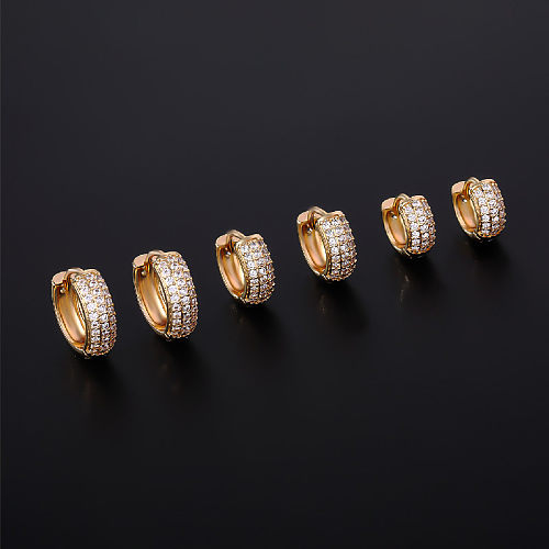 1 Pair Hip-Hop Luxurious Shiny Round Plating Inlay Copper Zircon Gold Plated Hoop Earrings