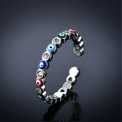 Fashion Jewelry Copper Ring Micro-inlaid White Zircon Eye Color Drip Oil Ring