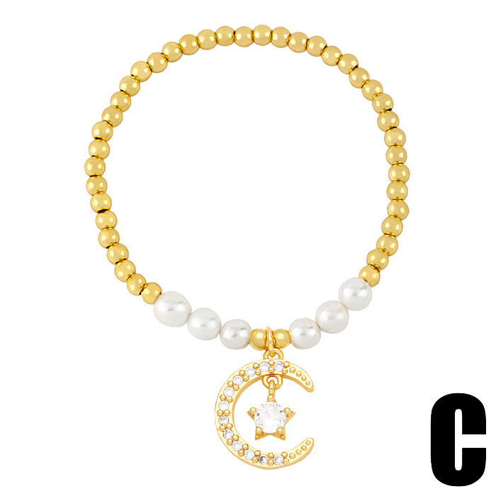 IG Style Streetwear Pentagramm Kreuz Imitationsperle Kupfer Perlen Inlay Zirkon Armbänder