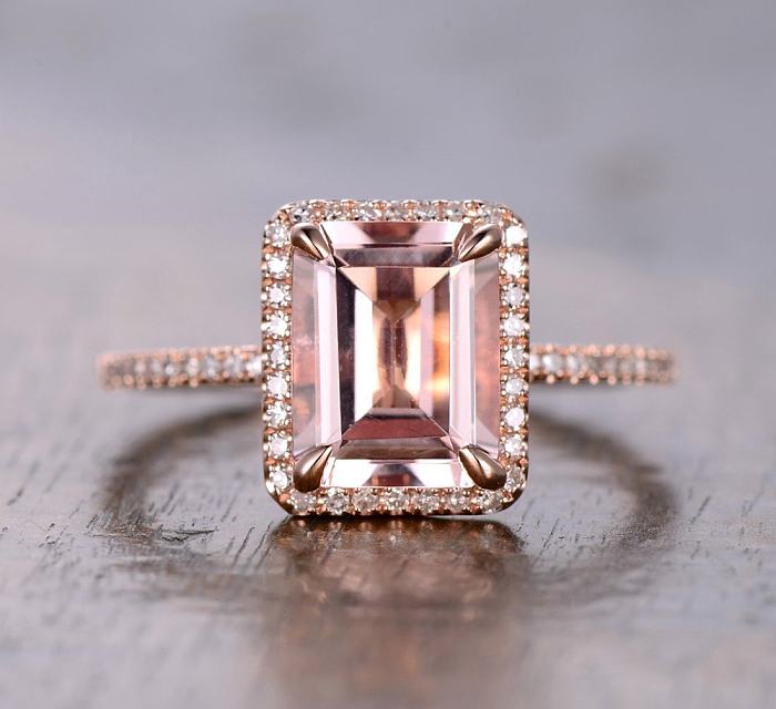 Fashion Square Diamond Ring Luxury Copper Plated Rose Gold Inlaid Zircon Ring