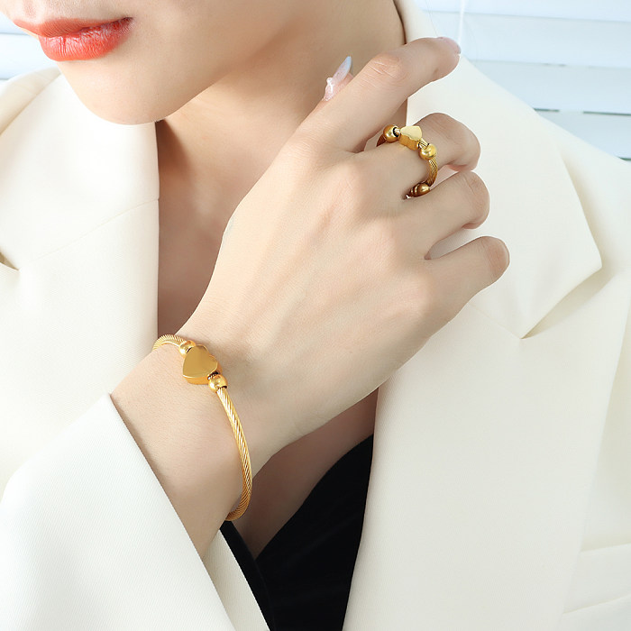 Wholesale Elegant Heart Shape Titanium Steel 18K Gold Plated Rings Bracelets