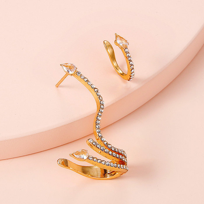 Ensemble de clips d'oreille en Zircon incrusté de cuivre, bijoux rétro en forme de serpent, vente en gros