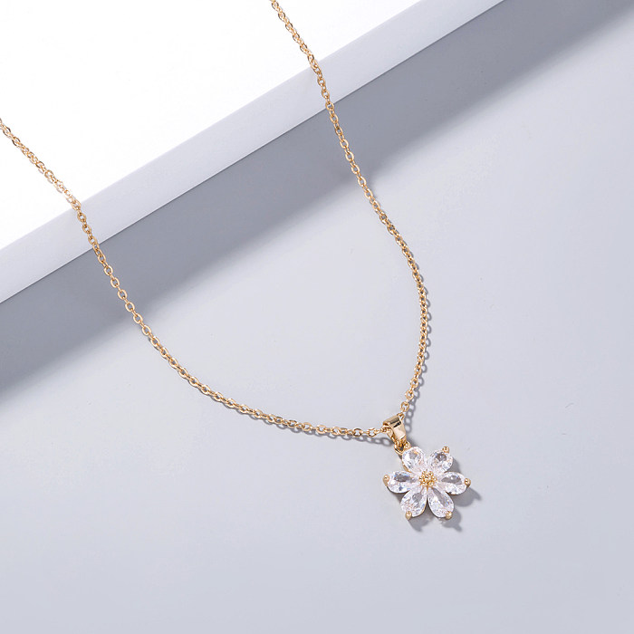 1 Piece Fashion Flower Copper Plating Inlay Zircon Pendant Necklace