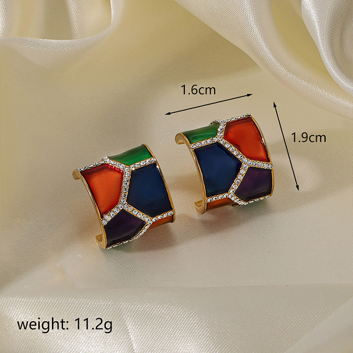 1 Pair Vintage Style Simple Style C Shape Plating Inlay Copper Zircon 18K Gold Plated Ear Studs