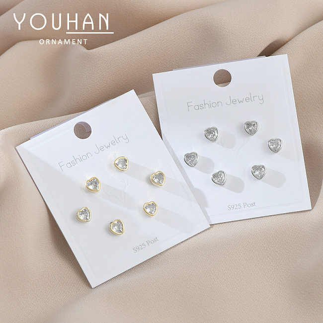 Fashion Heart Shape Copper Inlaid Zircon Ear Studs 1 Pair