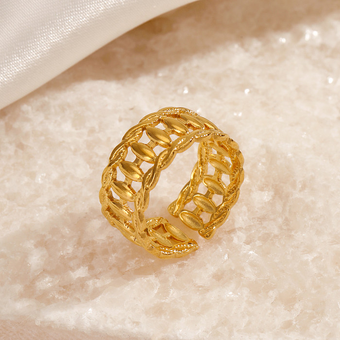 Estilo clássico geométrico de aço inoxidável chapeamento anéis abertos banhados a ouro 18K