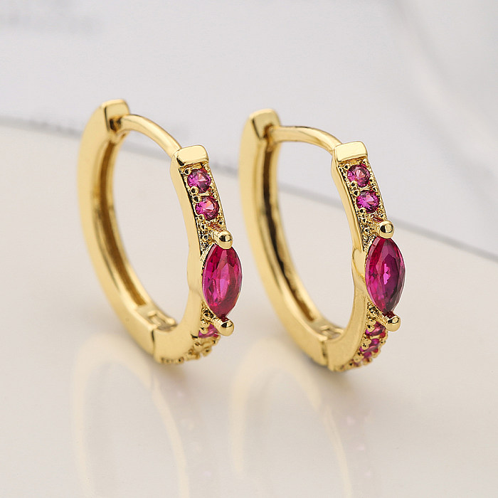 1 Pair Simple Style Artistic Round Copper Plating Inlay Zircon 18K Gold Plated Hoop Earrings