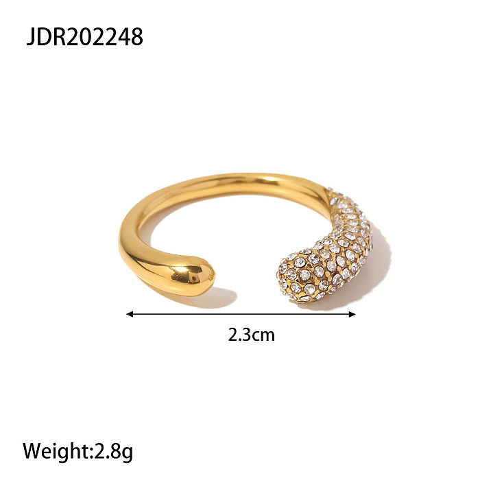 Fashion Round Stainless Steel Inlay Artificial Diamond Rings 1 Piece