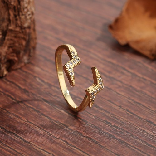 Sweet Artistic Shiny Lightning Copper Plating Inlay Zircon 18K Gold Plated Open Rings