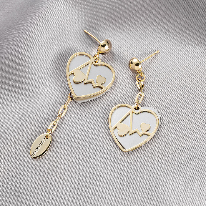 1 Pair Vacation Electrocardiogram Heart Shape Plating Inlay Copper Shell 18K Gold Plated Drop Earrings