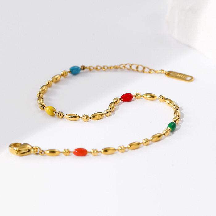Fashion Colorful Titanium Steel Beaded Enamel Plating Bracelets Necklace