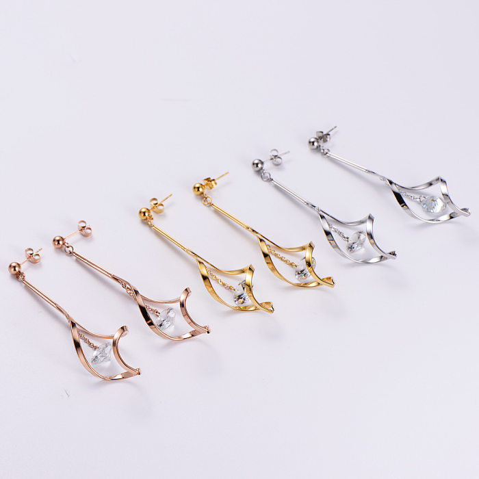 Nuevo conjunto de collar y pendientes de acero inoxidable con borla larga y diamantes geométricos