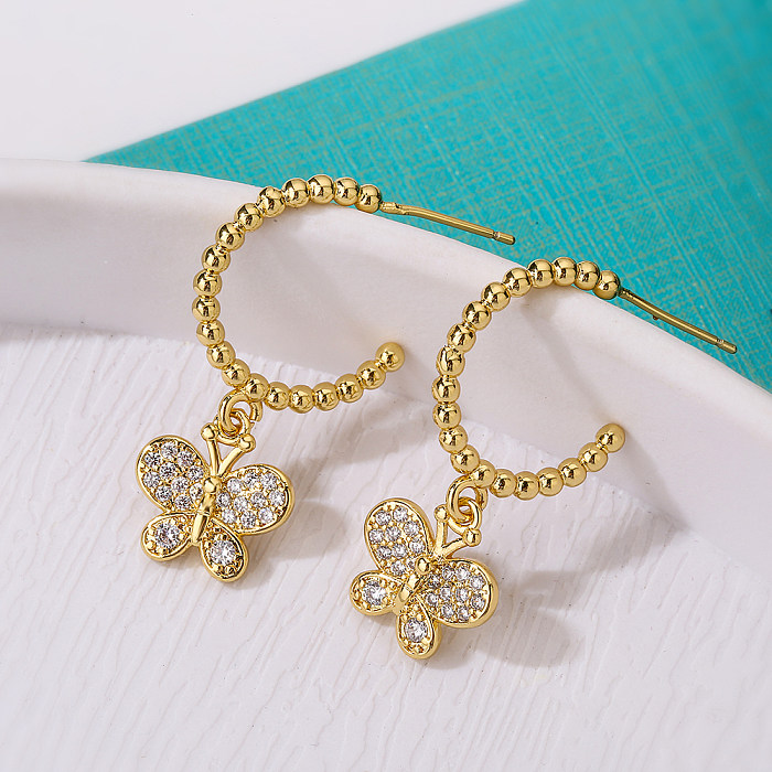 1 Pair Simple Style Commute Star Butterfly Plating Inlay Copper Zircon 18K Gold Plated Drop Earrings