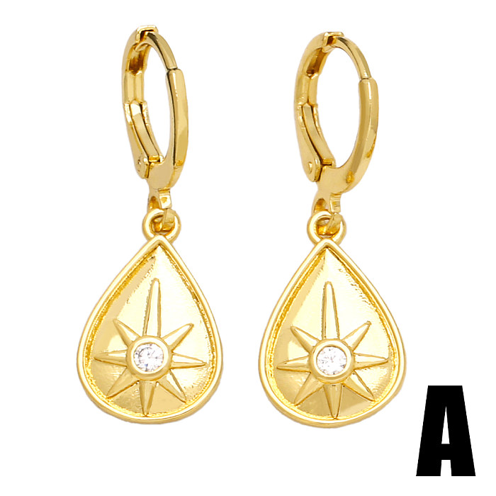 1 Pair Original Design Streetwear Sun Star Plating Inlay Copper Zircon 18K Gold Plated Drop Earrings