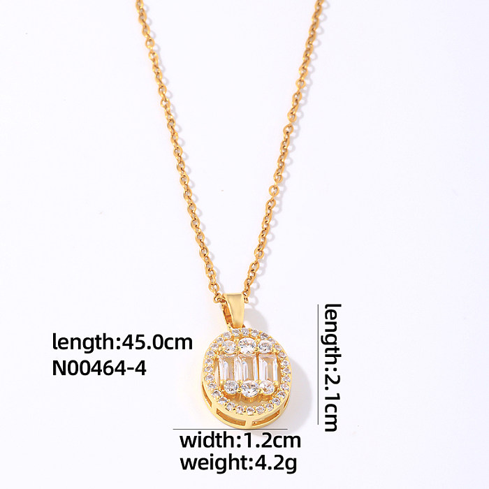 Casual Simple Style Shiny Oval Copper Plating Inlay Zircon White Gold Plated Gold Plated Pendant Necklace