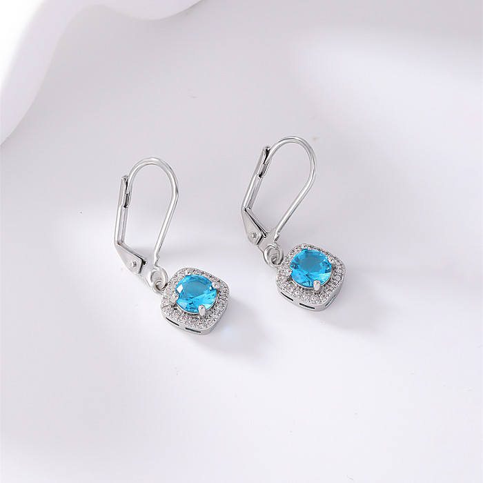 1 Pair IG Style Casual Simple Style Round Square Plating Inlay Copper Zircon Drop Earrings