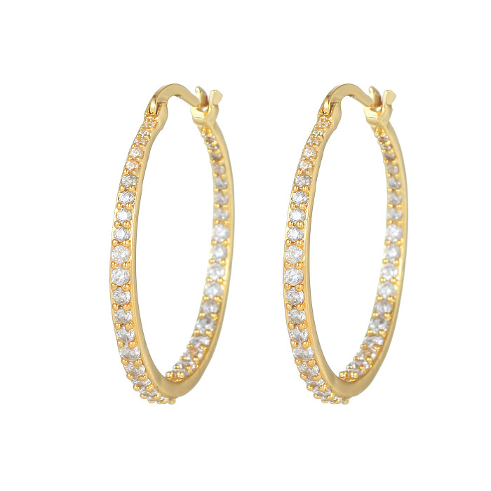 1 Pair Fashion Round Brass Inlay Zircon Hoop Earrings