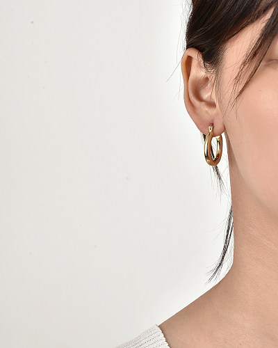 1 paire de boucles d'oreilles en cuivre plaqué or 18 carats, Style moderne et Simple, couleur unie