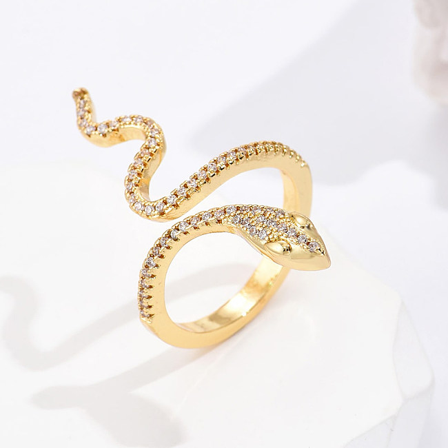 Modischer Schlangen-Kupfer-vergoldeter Zirkon-offener Ring, 1 Stück