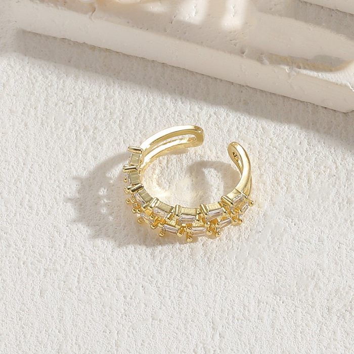 Elegante, klassische Teufelsauge-Kupfer-Asymmetrisch-Beschichtung mit Inlay, Perle und Zirkon, 14 Karat vergoldete offene Ringe